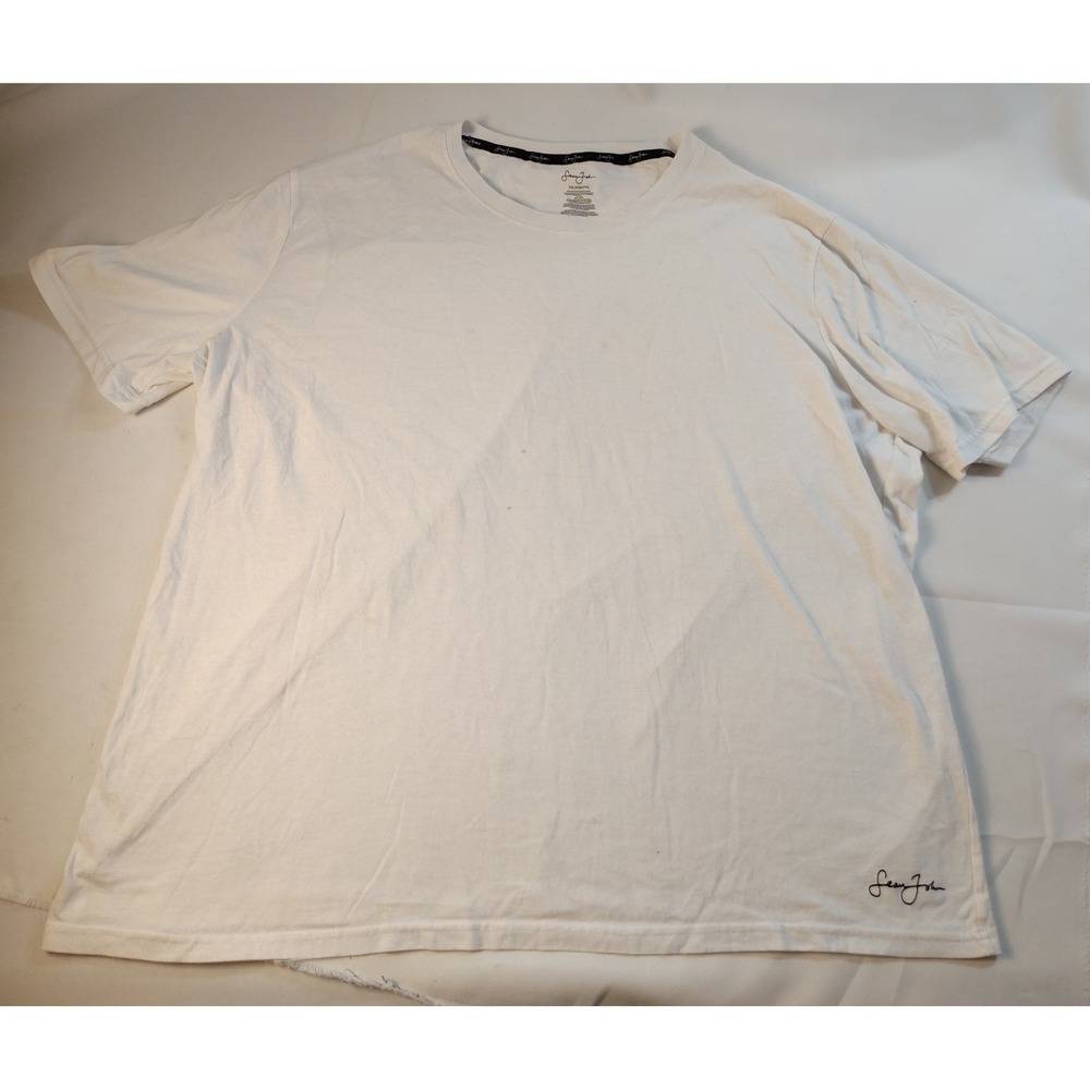 Sean John Script Logo T-Shirt Mens Wht Crewneck Short Sleeve Y2K Hip Hop Tee 2XL